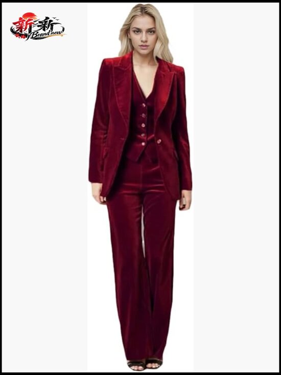 Other - 3PC Women's Velvet Pant Suit Blazer Vest Pants Prom Tuxedo Office Work